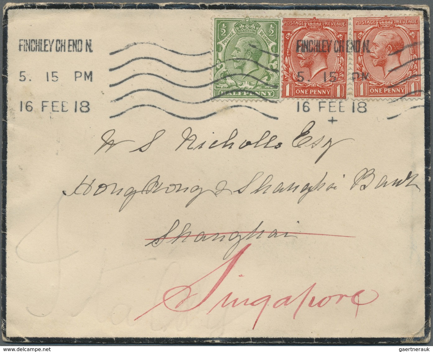 Br China - Incoming Mail: 1916/18, Great Britain, the Nicholls correspondence of small size covers (11)