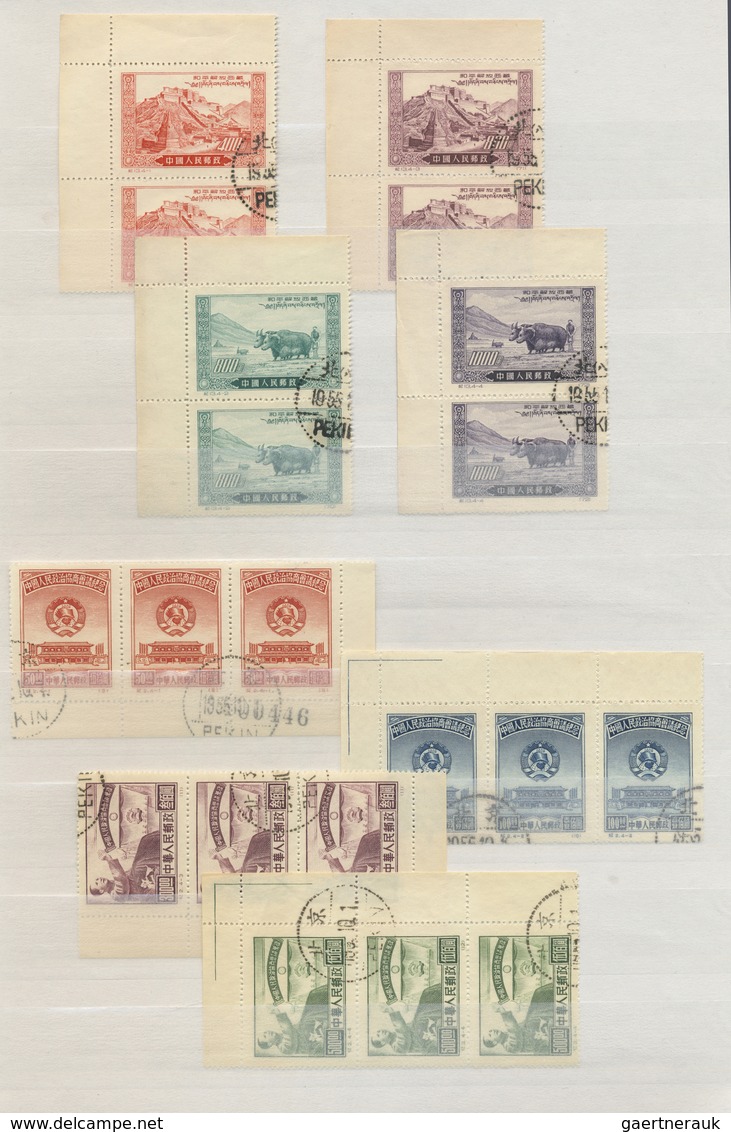 O China - Volksrepublik: 1950/1952, Used Assortment Of Complete Issues As Multiples From The Corners O - Autres & Non Classés