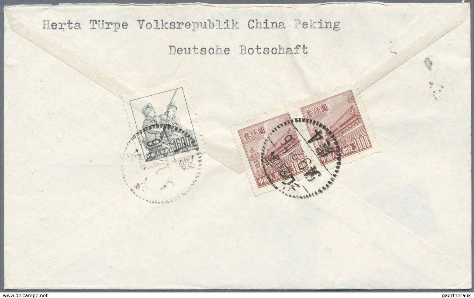 Br China - Volksrepublik: 1950/59, Lot Airmail Covers (12) All Used To East Germany Inc. Interesting Oc - Autres & Non Classés