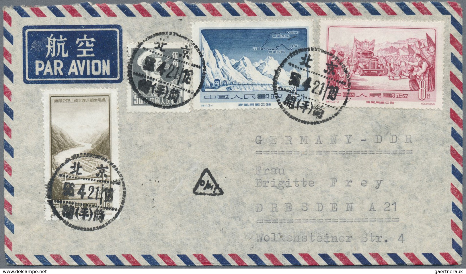 Br China - Volksrepublik: 1950/59, lot airmail covers (12) all used to East Germany inc. interesting Oc