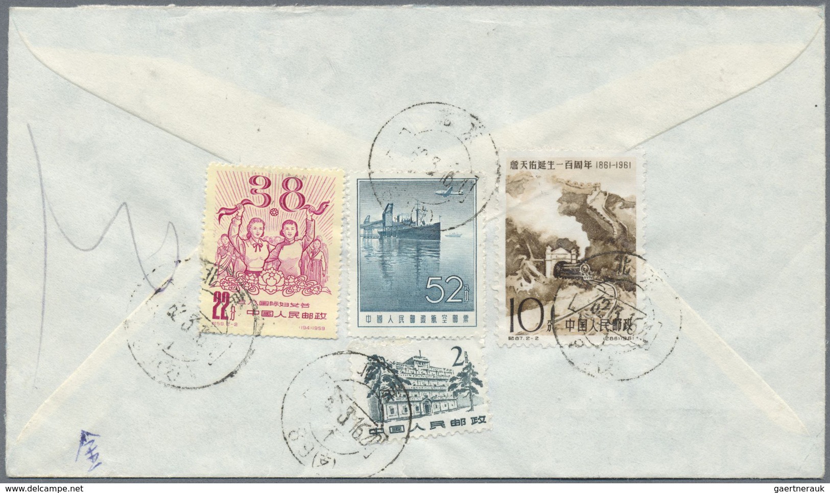 Br China - Volksrepublik: 1950/62, airmail covers (7), six to Switzerland and one to Denmark.