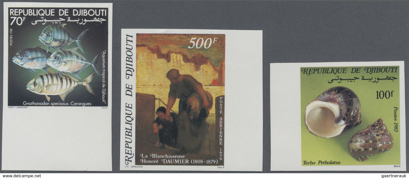 ** Dschibuti: 1979/1984 (ca.), Accumulation In Box With Stamps And Miniature Sheets Mostly IMPERFORATE - Djibouti (1977-...)