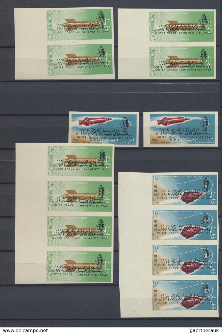 ** Dubai: 1960-70, Album Containing Large Stock Of Perf And Imperf Blocks With Thematic Interest, 1964 - Dubai