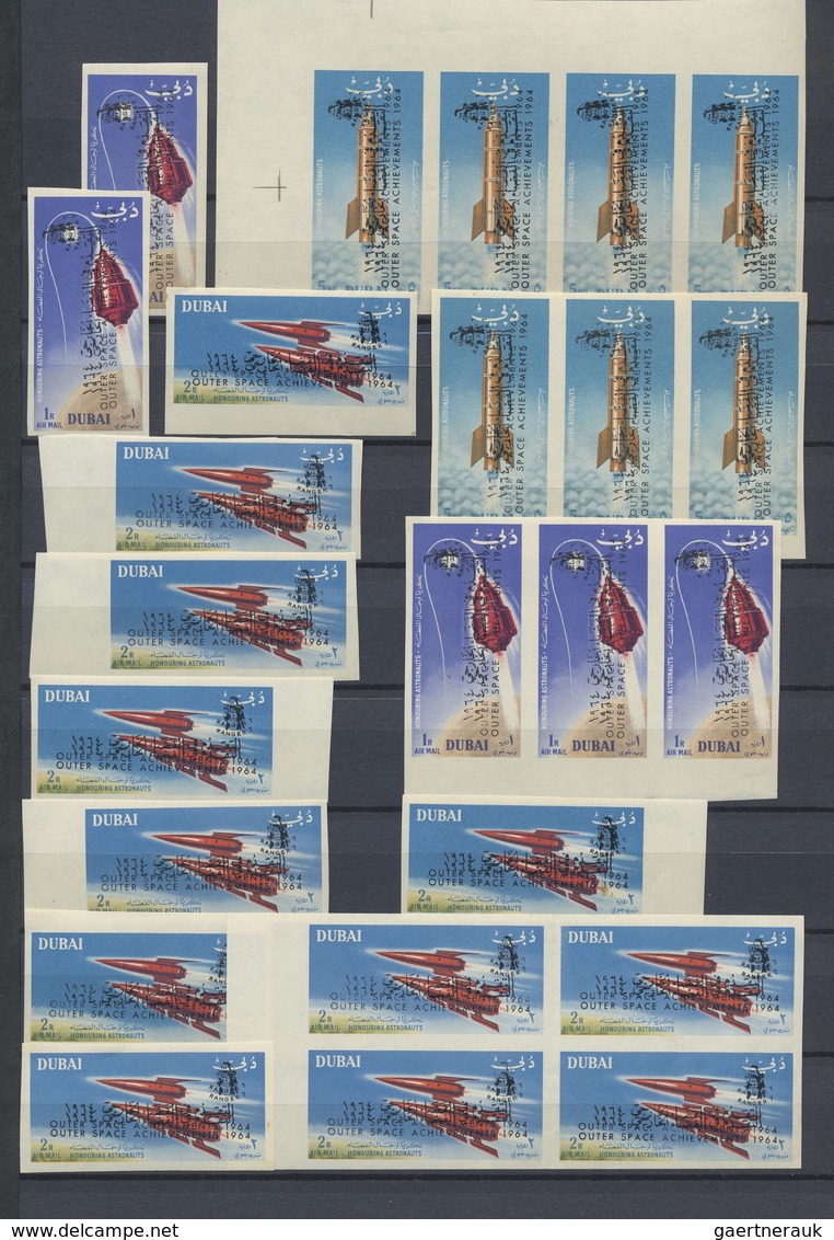 ** Dubai: 1960-70, Album Containing Large Stock Of Perf And Imperf Blocks With Thematic Interest, 1964 - Dubai