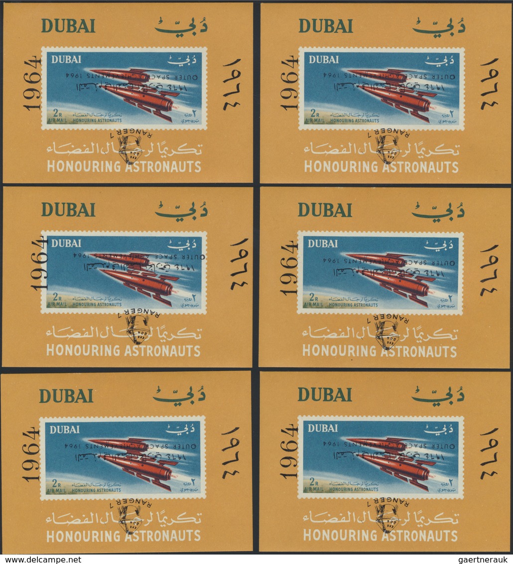 ** Dubai: 1963/1972, U/m Accumulation In A Binder, Incl. Many "Space" Souvenir Sheets With Double/inver - Dubai