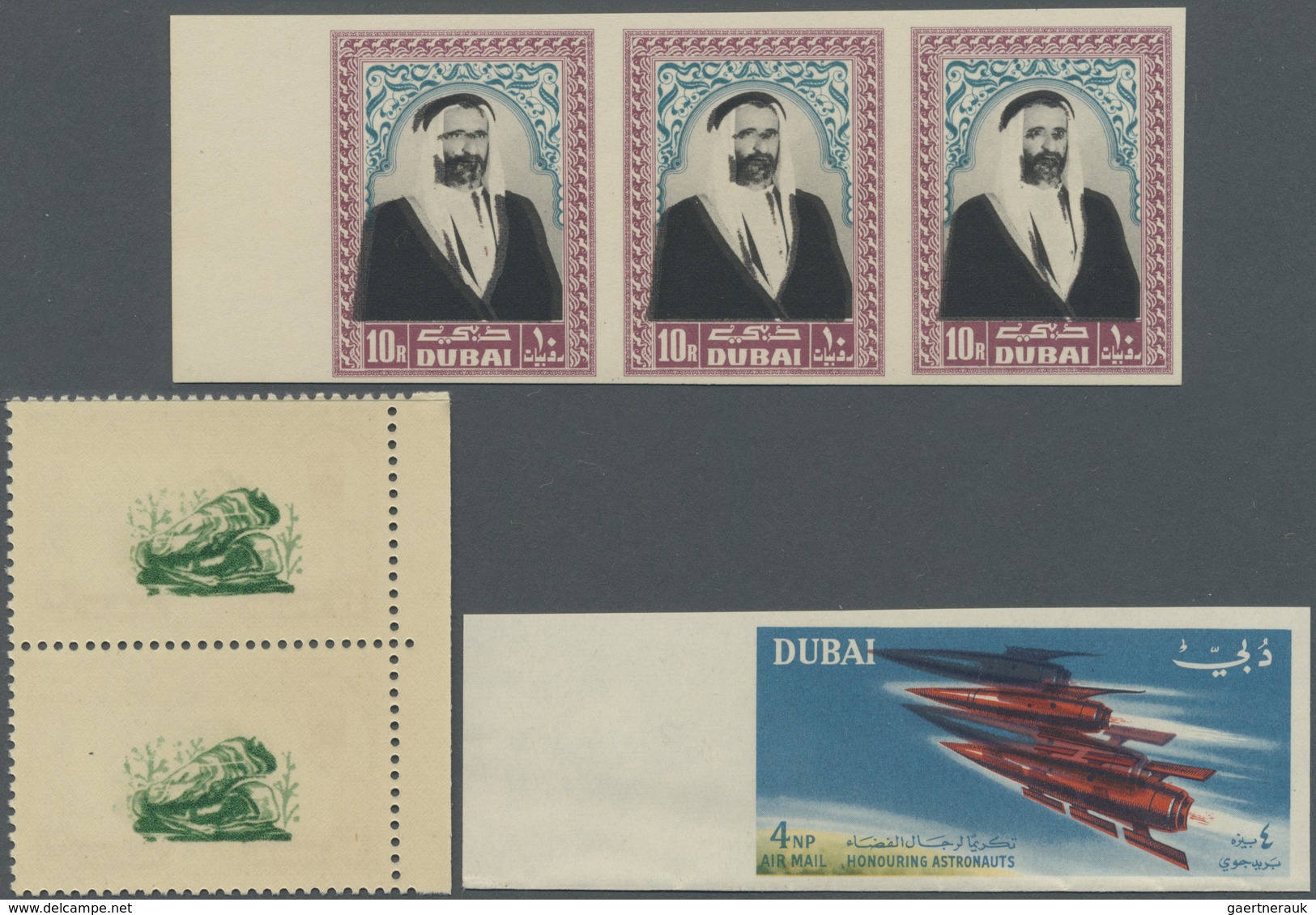 **/(*) Dubai: 1963/1964 (ca.), Accumulation Of About 88 Varieties On Six Stockcards Mostly PRINTING ERRORS - Dubai