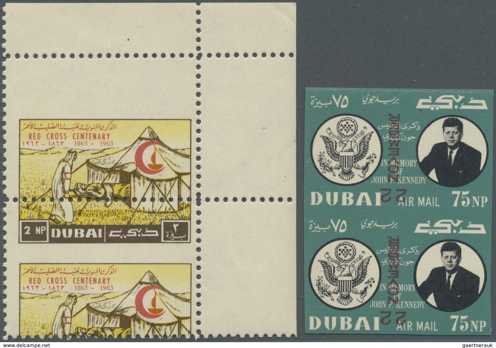 **/(*) Dubai: 1963/1964 (ca.), Accumulation Of About 88 Varieties On Six Stockcards Mostly PRINTING ERRORS - Dubai