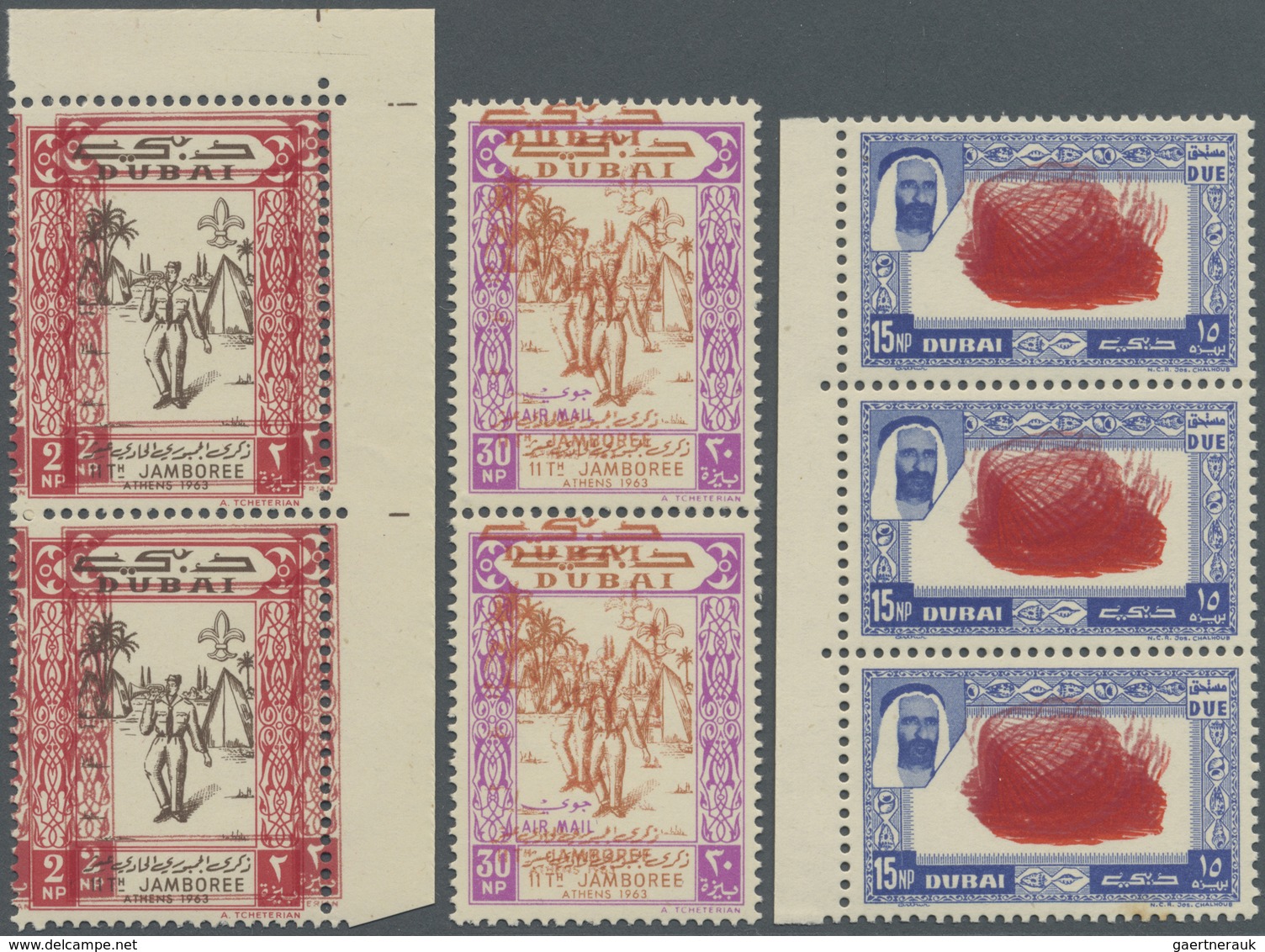 **/(*) Dubai: 1963/1964 (ca.), Accumulation Of About 88 Varieties On Six Stockcards Mostly PRINTING ERRORS - Dubai