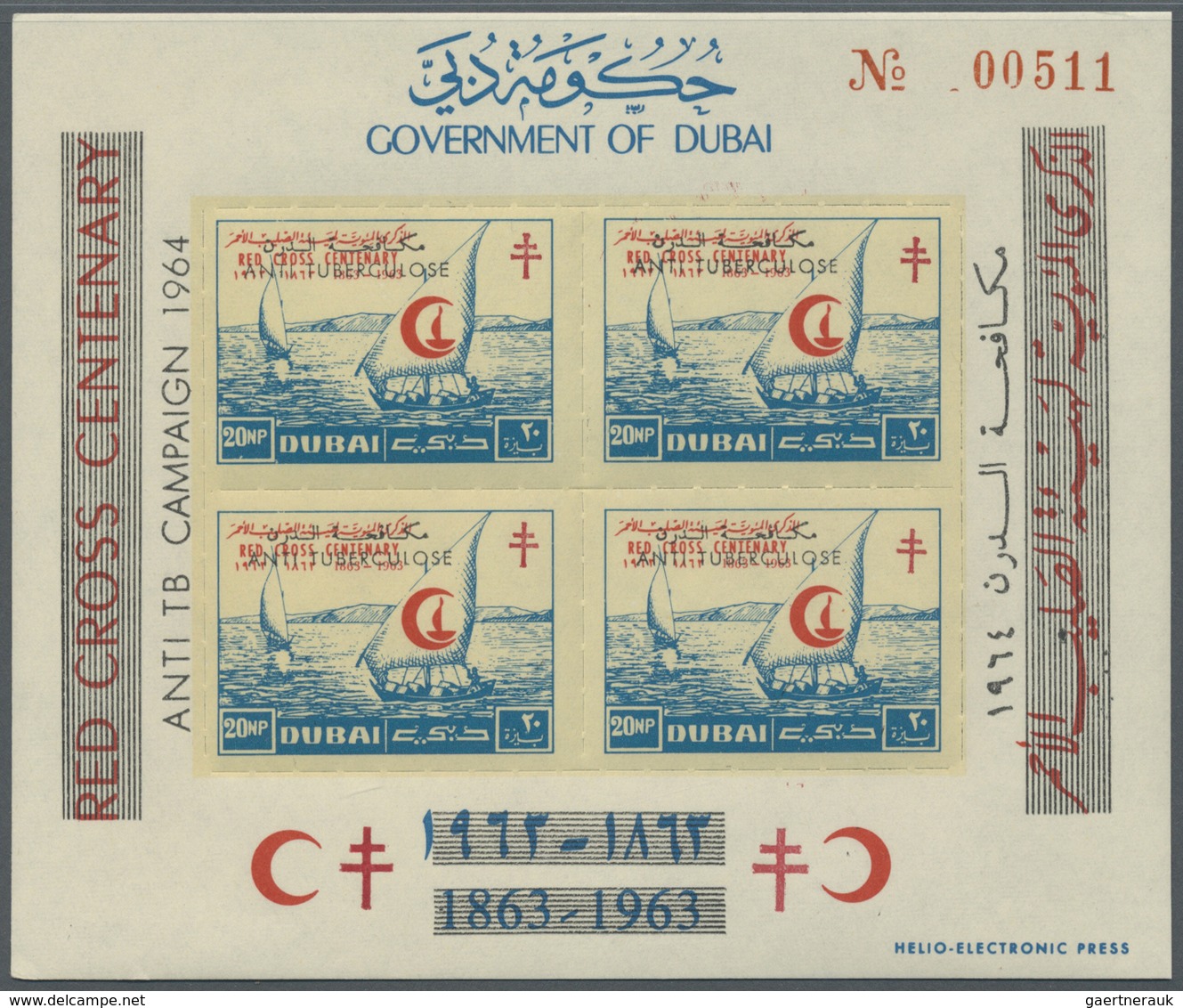 ** Dubai: 1963/1964, Unusual Accumulation With About 1.540 MINIATURE SHEETS Of The Red Cross Issue (but - Dubai