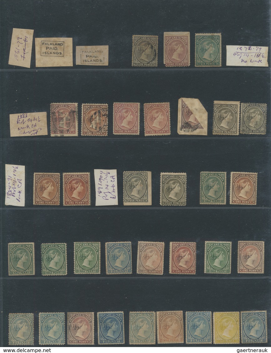 (*)/O/* Falklandinseln: 1880/1918 (ca.), Mainly Unused Collection Of Apprx. 185 Stamps QV. KEVII And KGV, In - Falkland