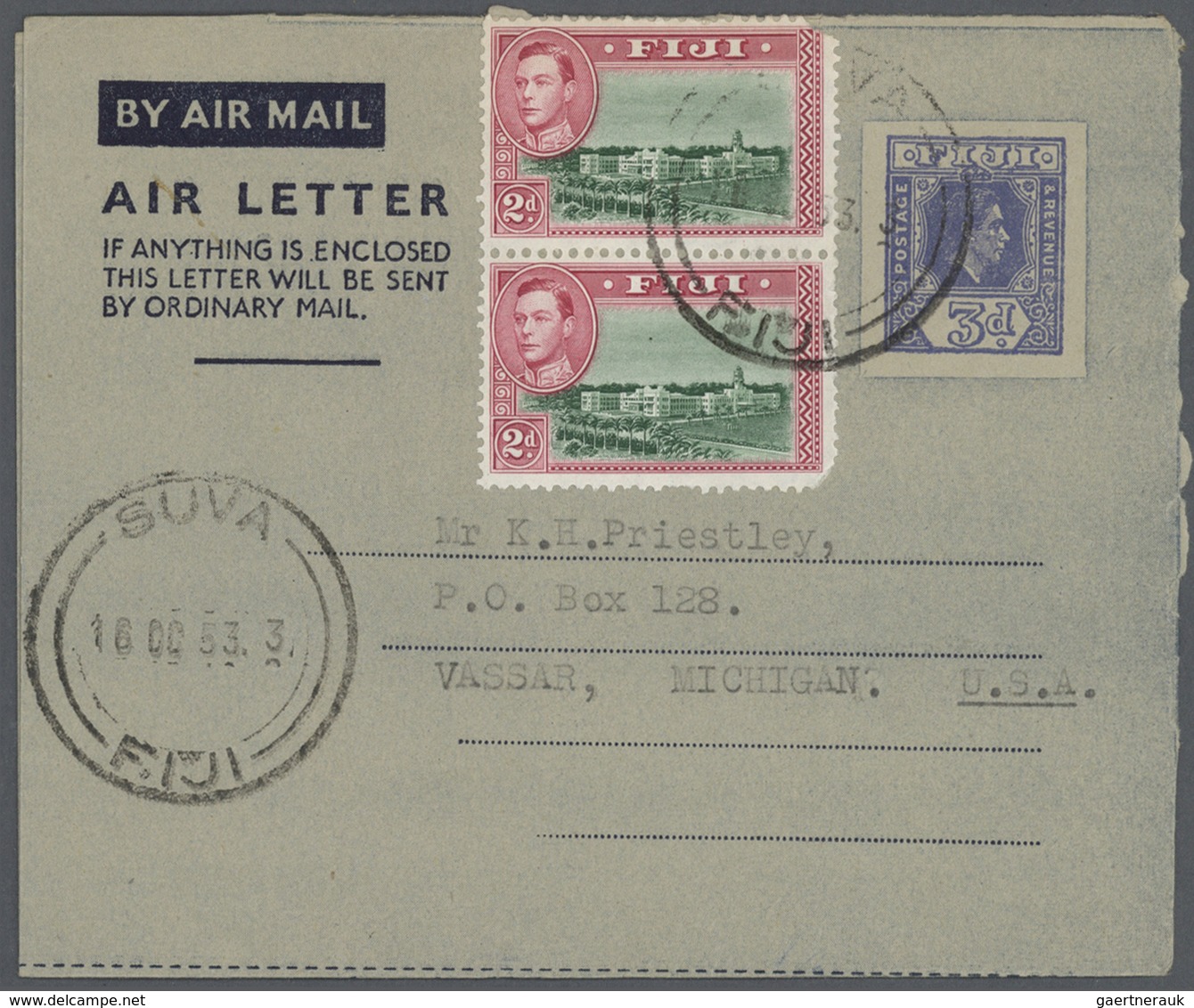 GA Fiji-Inseln: 1944/1990 (ca.), Accumulation With About 540 Unused And Used/CTO Airletters And AEROGRA - Fiji (...-1970)