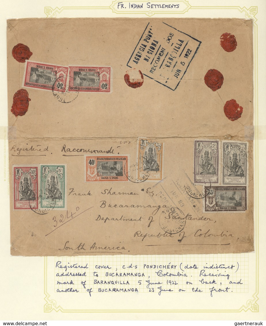 Br/GA/Brfst Französisch-Indien: 1870/1960, Small Accumulation On Leaves Staring Large Part Of A Letter Franked W - Lettres & Documents