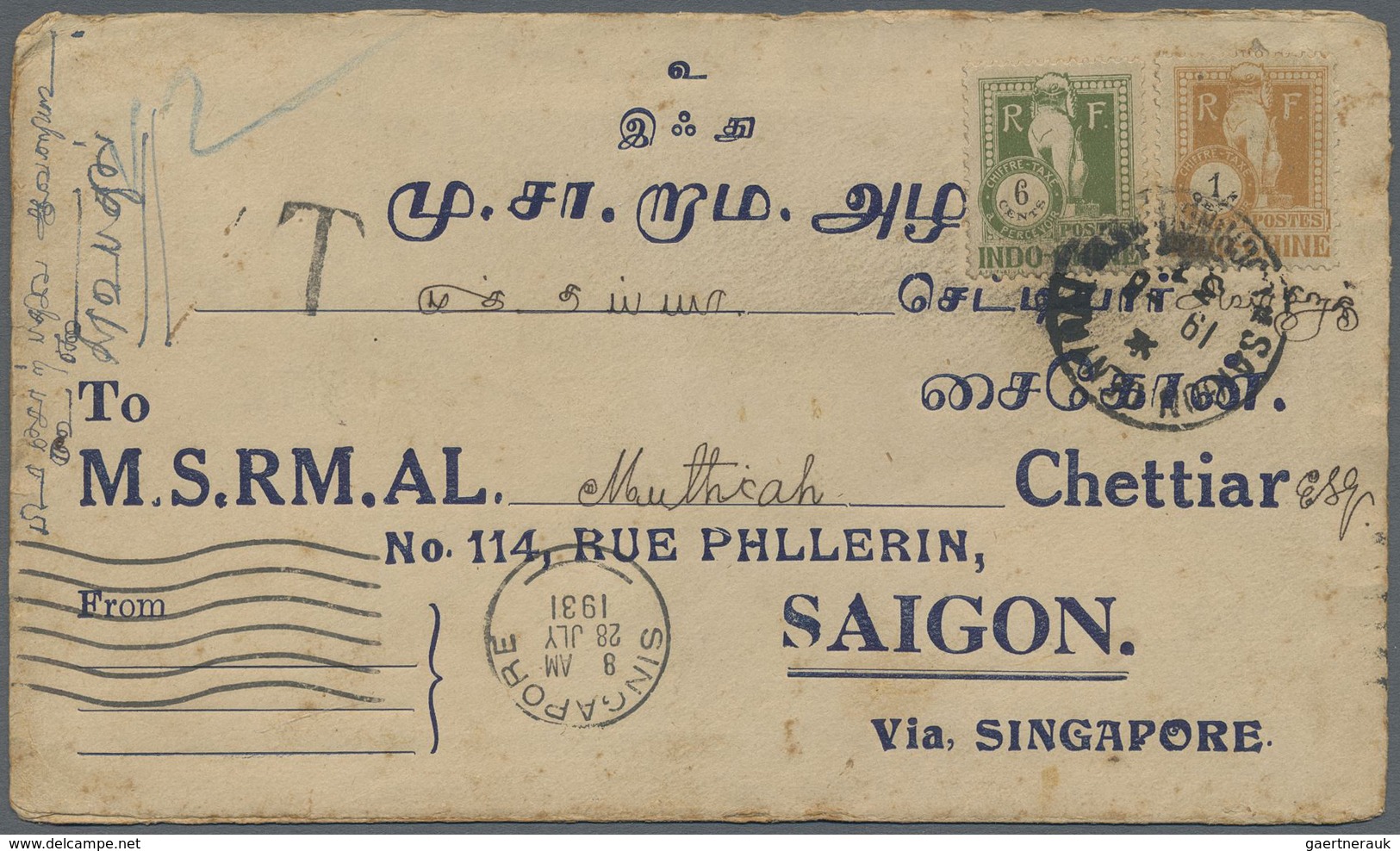 Br/ Französisch-Indochina: 1903/37, covers (ca. 90), a. o. red Haiphong of 1901, ship post marking "KOBE