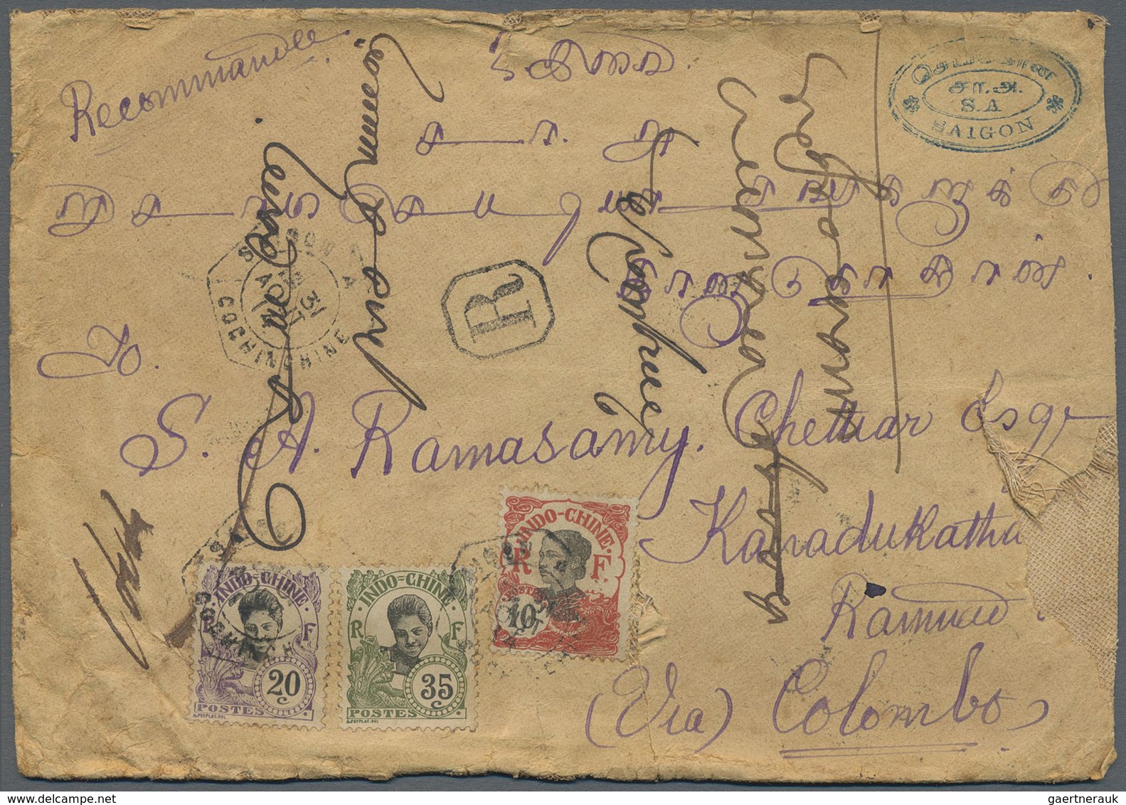 Br/ Französisch-Indochina: 1903/37, covers (ca. 90), a. o. red Haiphong of 1901, ship post marking "KOBE