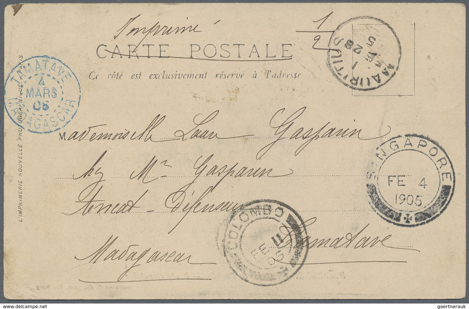 Französisch-Indochina: 1904/05 (ca.) Ppc (18) Franked On View Side, Inc. 6 Used To Tamatave/Madagasc - Covers & Documents