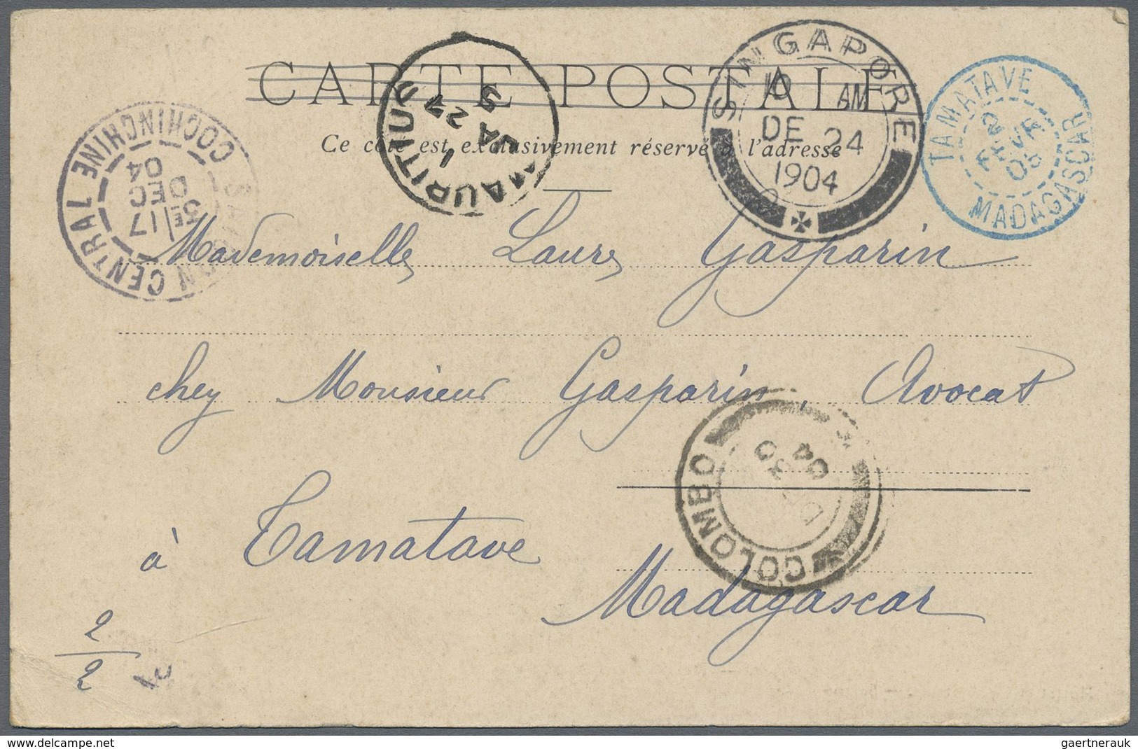Französisch-Indochina: 1904/05 (ca.) Ppc (18) Franked On View Side, Inc. 6 Used To Tamatave/Madagasc - Covers & Documents