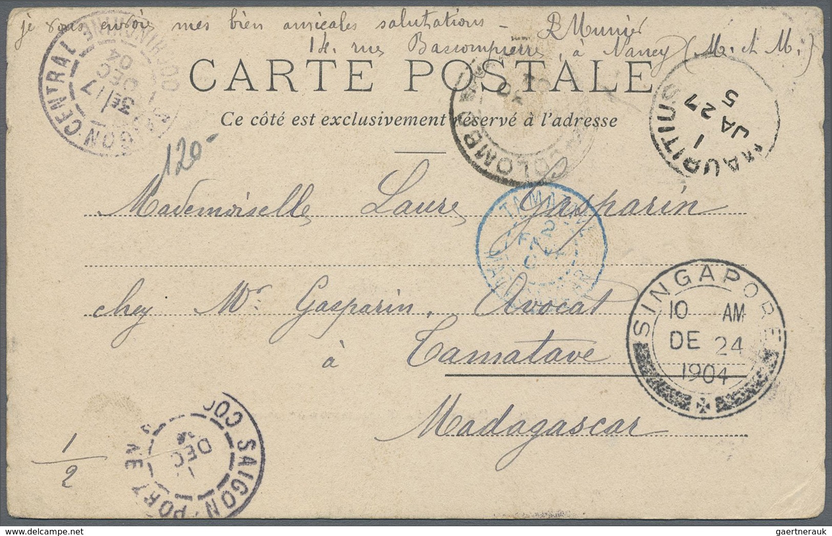 Französisch-Indochina: 1904/05 (ca.) Ppc (18) Franked On View Side, Inc. 6 Used To Tamatave/Madagasc - Covers & Documents