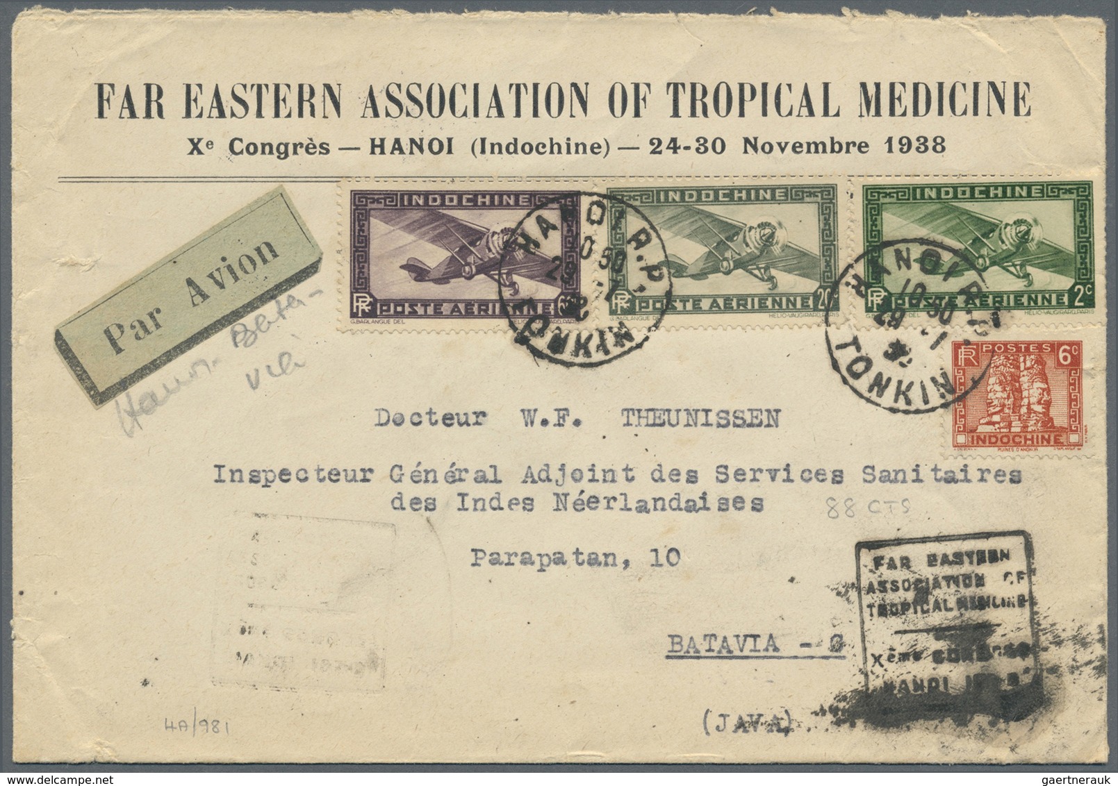 Französisch-Indochina: 1937/38, Correspondence Of Airmails (6) Hanoi - Batavia Via Bangkok, Each At - Covers & Documents