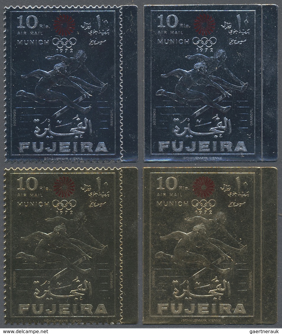 ** Fudschaira / Fujeira: 1971, Summer Olympics Munich 1972 'Hurdling' Gold And Silver Foil Stamps Inves - Fujeira