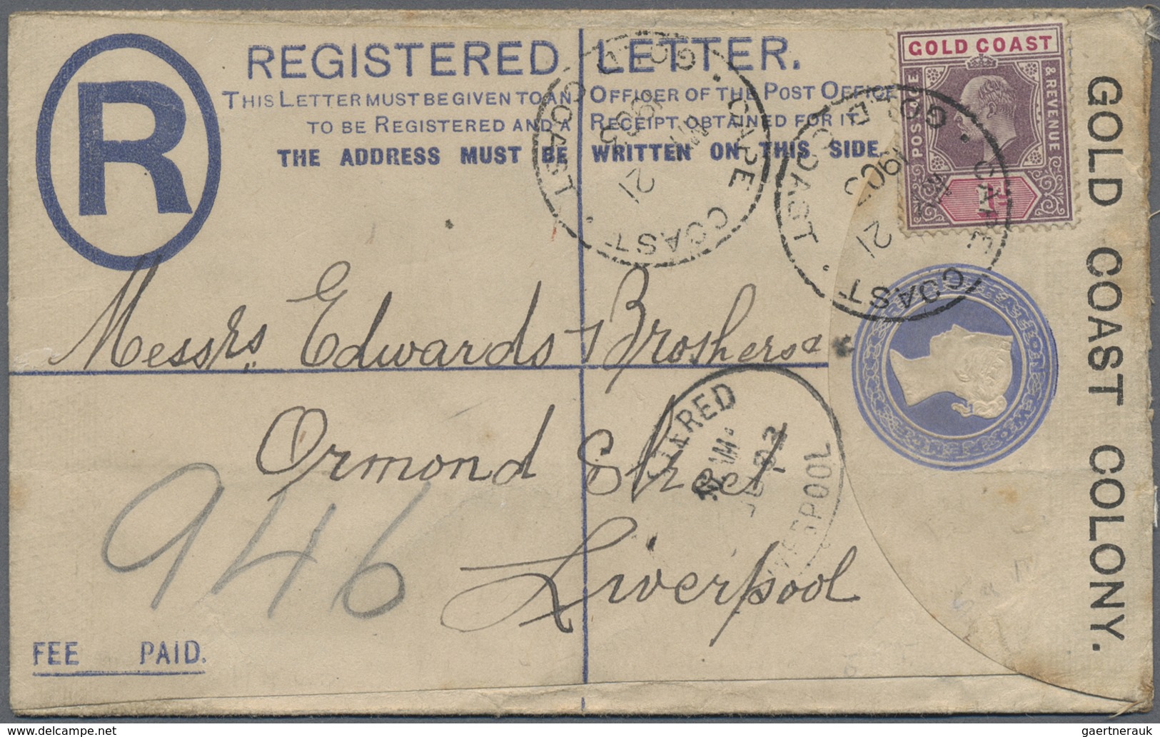 Br Goldküste: 1894/1952: 36 interesting envelopes, picture postcards and postal stationeries including