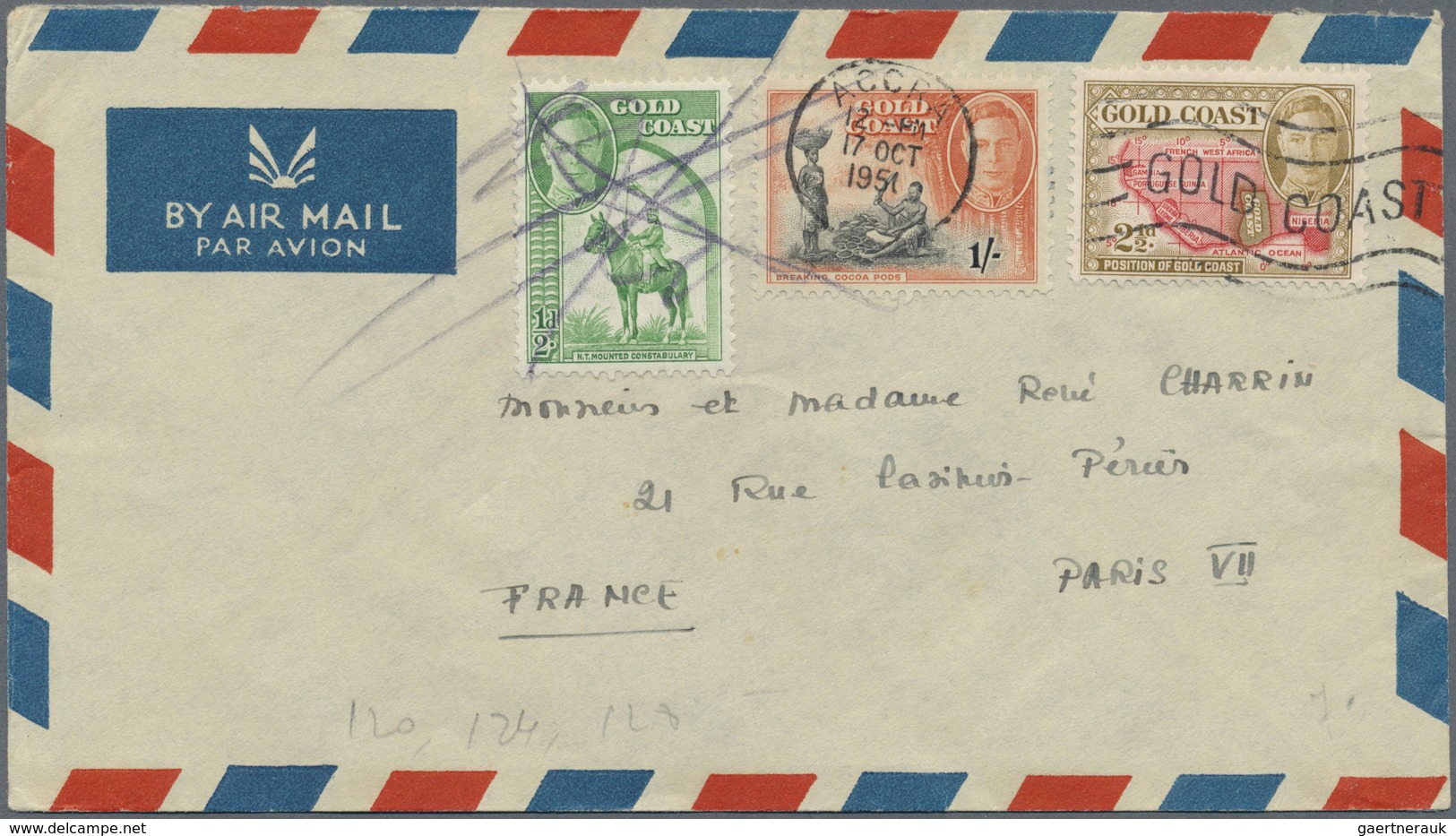 Br Goldküste: 1951-55 Eight Airmail Covers To France With Attractive KGVI. And QEII. Frankings, Sent Fr - Côte D'Or (...-1957)