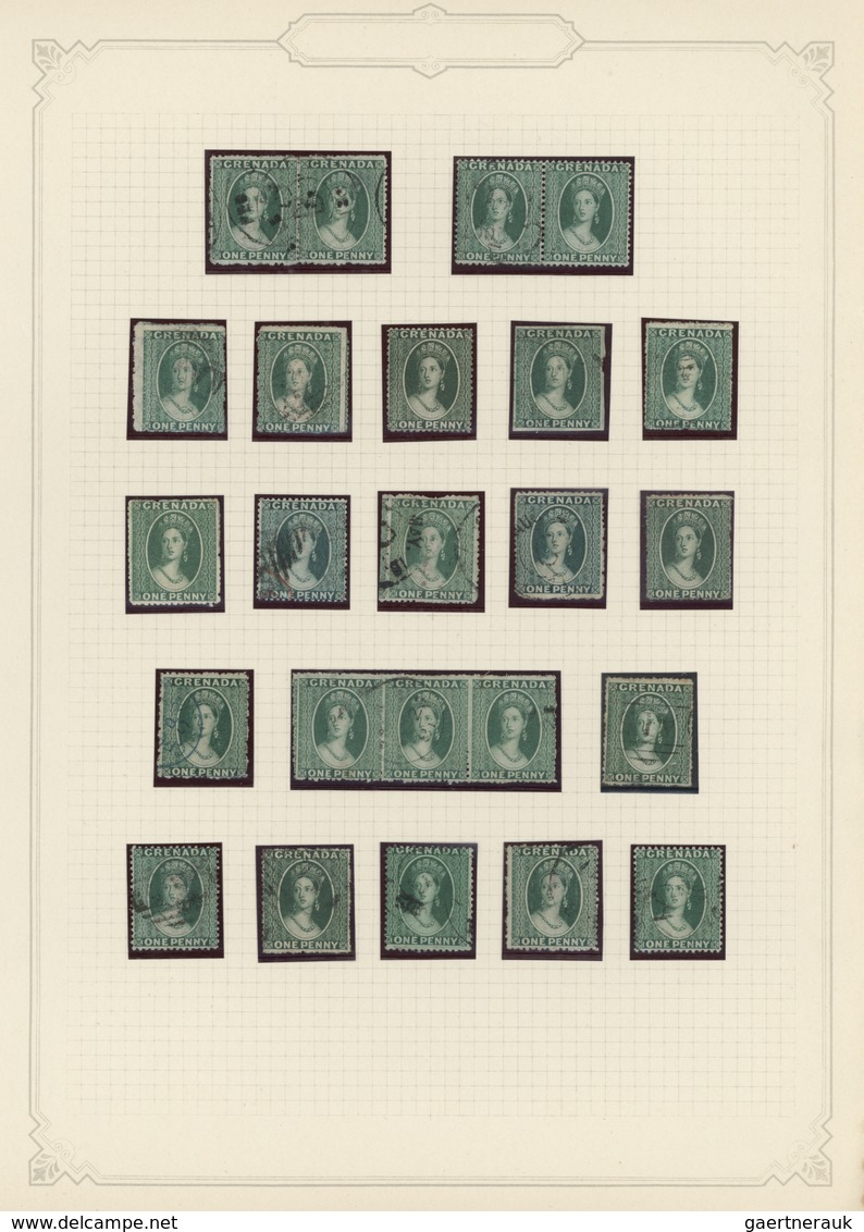 O/*/(*)/Brfst Grenada: 1861/1890, Used And Mit Collection Of 94 QV Heads, Neatly Arranged On Album Pages, Showing - Grenade (...-1974)