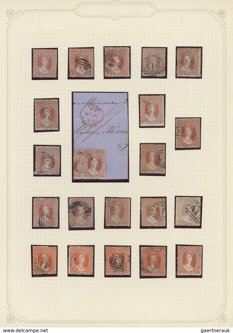 O/*/(*)/Brfst Grenada: 1861/1890, Used And Mit Collection Of 94 QV Heads, Neatly Arranged On Album Pages, Showing - Grenade (...-1974)