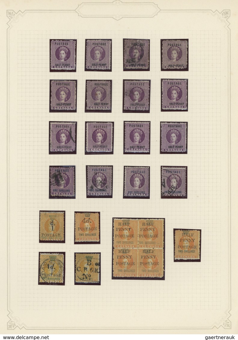 O/*/(*)/Brfst Grenada: 1861/1890, Used And Mit Collection Of 94 QV Heads, Neatly Arranged On Album Pages, Showing - Grenade (...-1974)