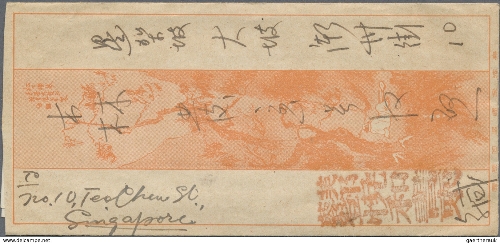 Br Hongkong: 1931/33, four red band covers to Singapore with KGV-frankings; Malaya/BMA Malaya covers (4