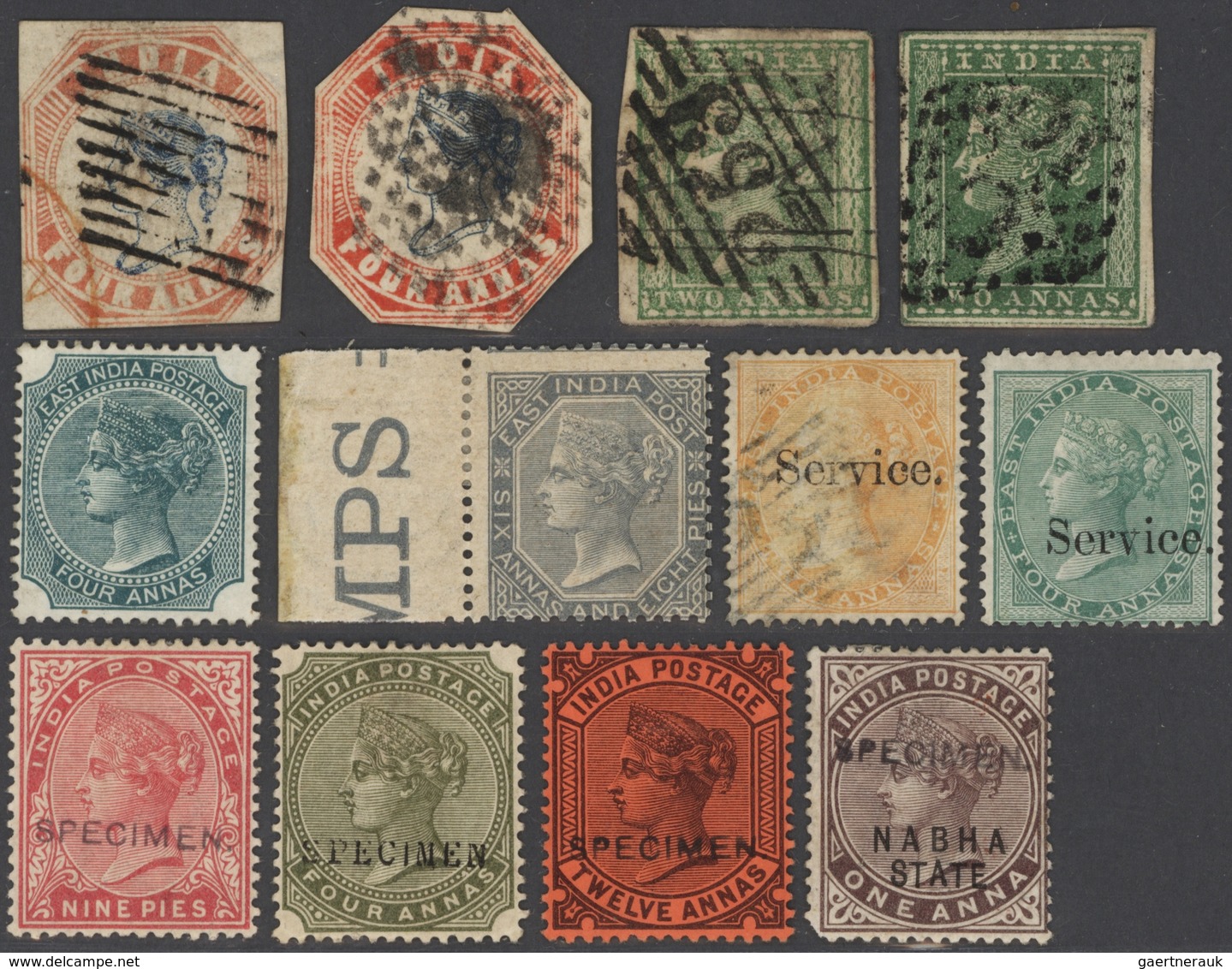 */O/ Indien: 1854-1895: Mint And Used Collection Of 60 Stamps Queen Victoria, Including Two Singles 1854 - Autres & Non Classés