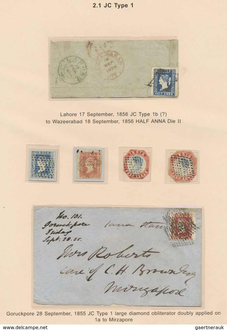 Br/Brfst/O Indien: 1854-1860's INDIAN CANCELLATIONS ON LITHOGRAPHS: Specialized collection of more than 160 cov