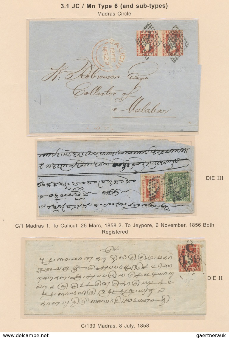 Br/Brfst/O Indien: 1854-1860's INDIAN CANCELLATIONS ON LITHOGRAPHS: Specialized collection of more than 160 cov