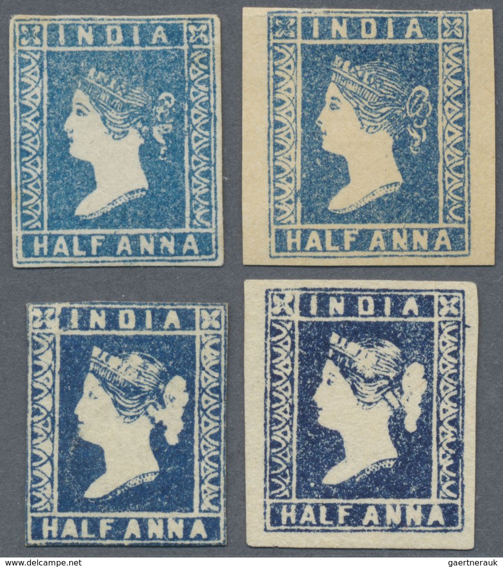 (*) Indien: 1854-55 Four Singles Of ½a. Blue, Die I And II, Various Shades From Pale Blue To Indigo, UNU - Autres & Non Classés