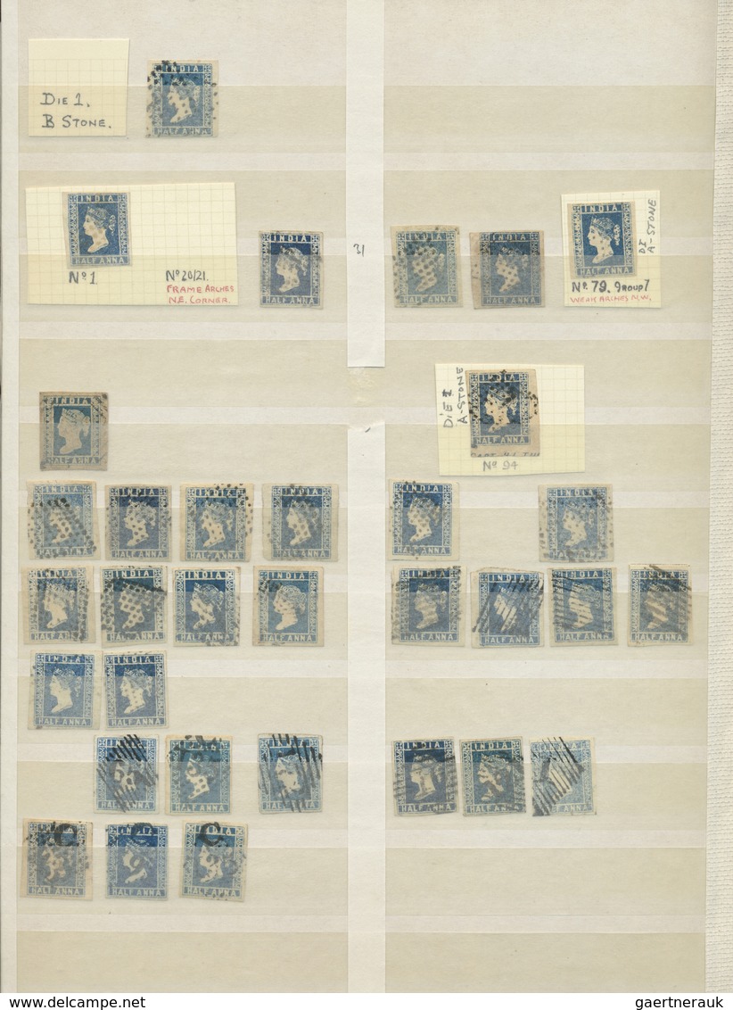 O Indien: 1854-55: Collection Of 180 Stamps, Used Mostly, With 66 Lithographed ½a. Blue (Dies I-III), - Autres & Non Classés