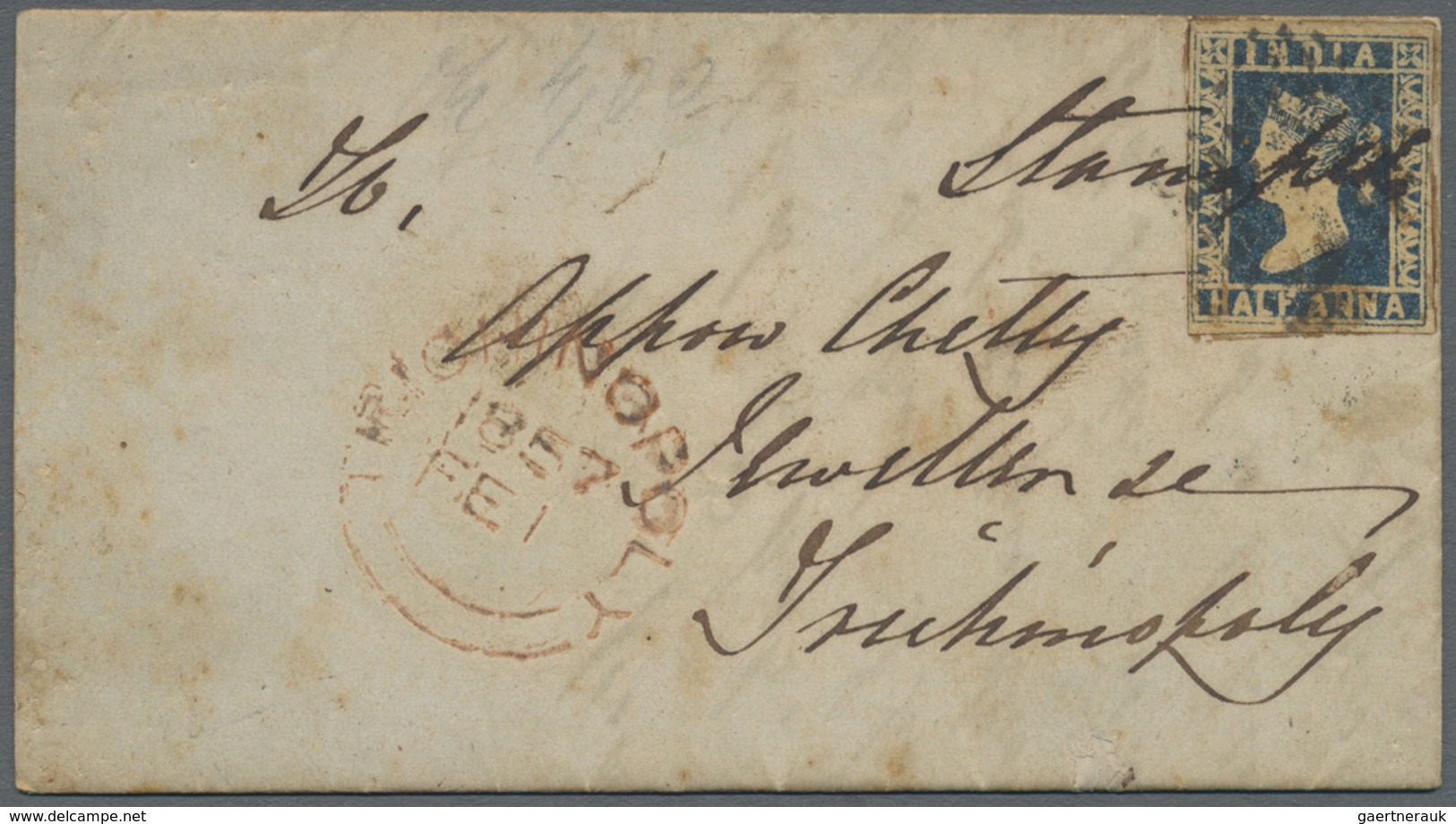 Br Indien: 1854-55: Nine Covers Franked With Lithographed ½a. (six, Different Dies/shades) And 1a. (two - Autres & Non Classés