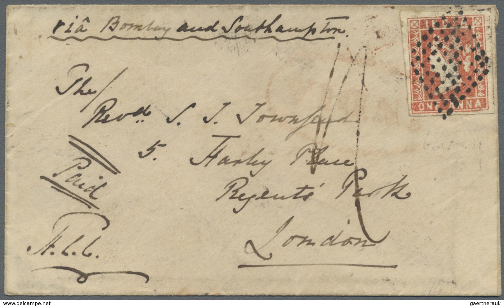 Br Indien: 1854-55: Nine covers franked with lithographed ½a. (six, different dies/shades) and 1a. (two