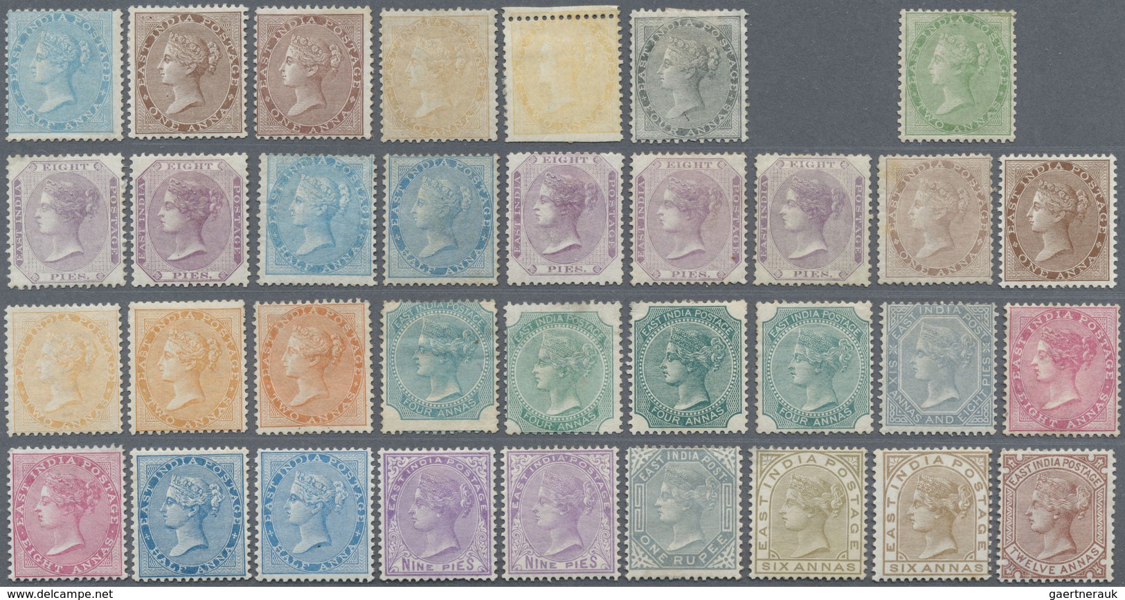 * Indien: 1856-1876 Mint Collection Of 34 Different East India Stamps, Mounted Mint, Including The Rar - Autres & Non Classés