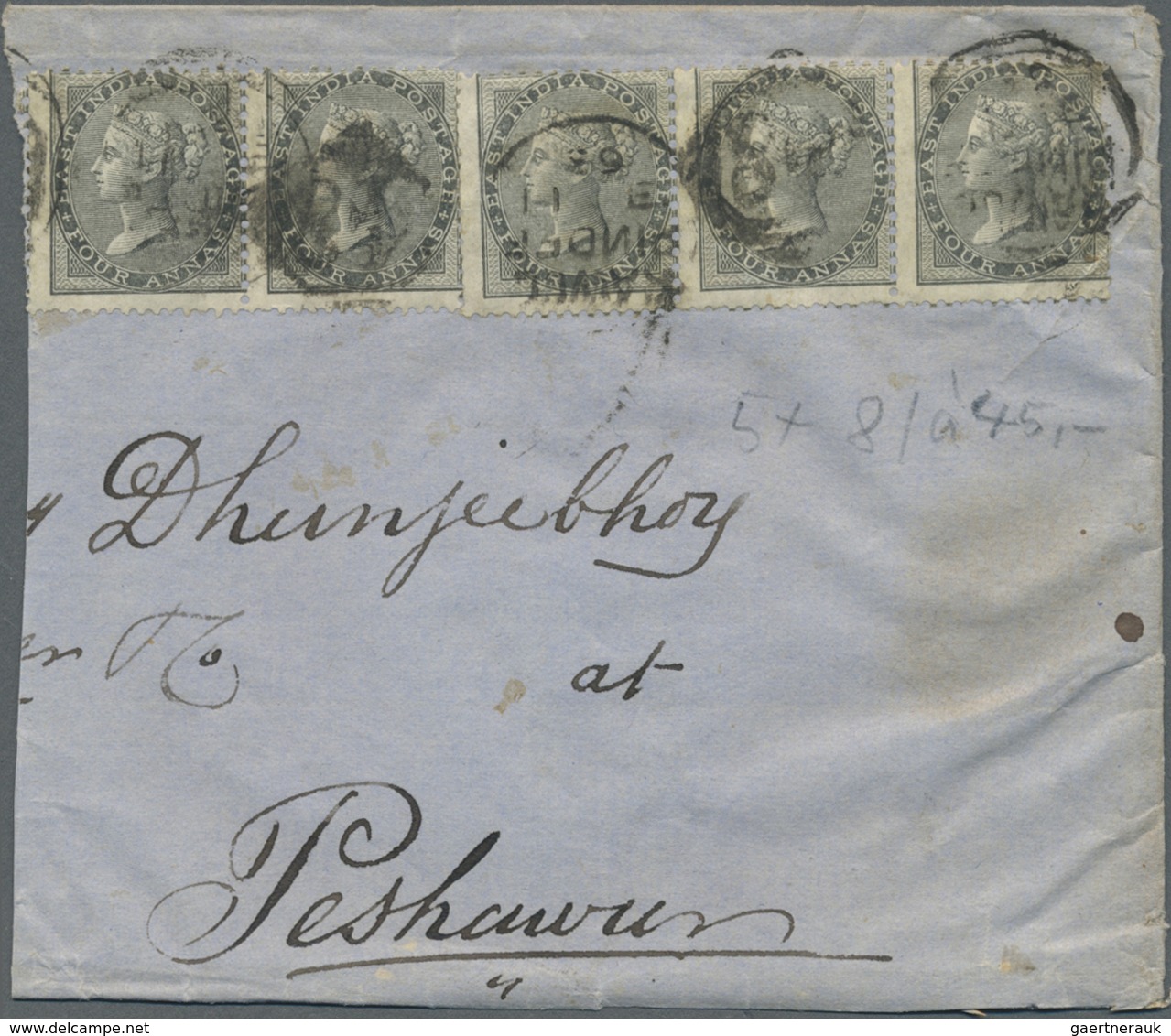 Br Indien: 1862/1867, 6 Envelopes, All In Domestic Use Franked With QV Stamps. Three Of Them Have Been - Autres & Non Classés