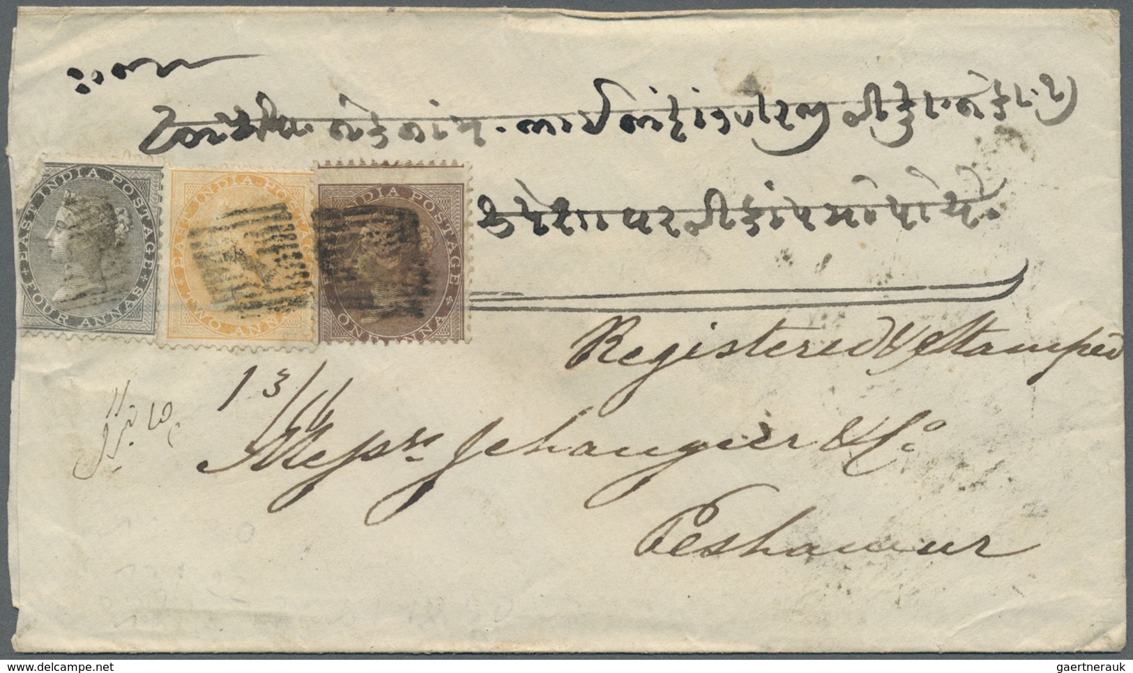 Br Indien: 1862/1867, 6 Envelopes, All In Domestic Use Franked With QV Stamps. Three Of Them Have Been - Autres & Non Classés