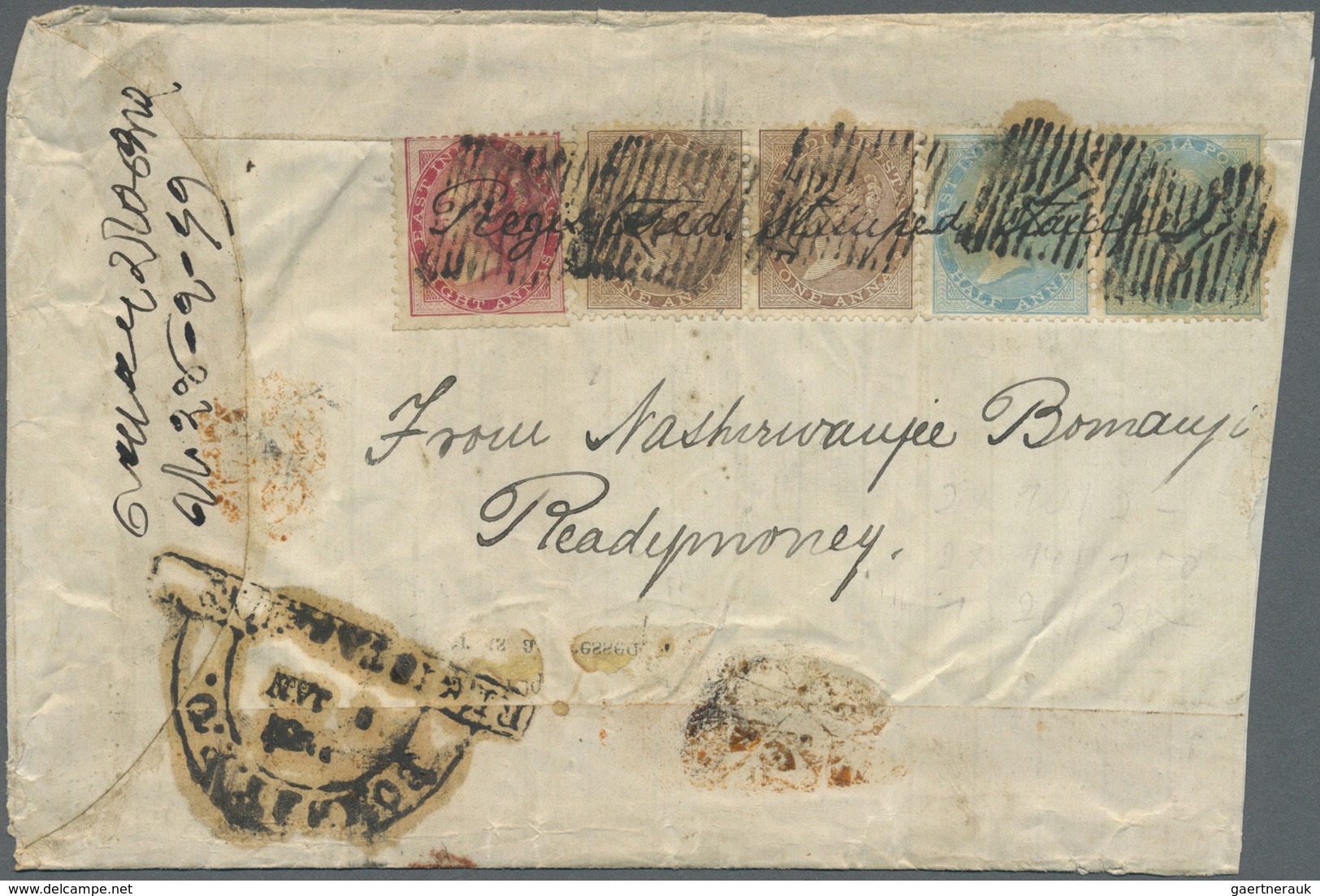 Br Indien: 1862/1867, 6 Envelopes, All In Domestic Use Franked With QV Stamps. Three Of Them Have Been - Autres & Non Classés