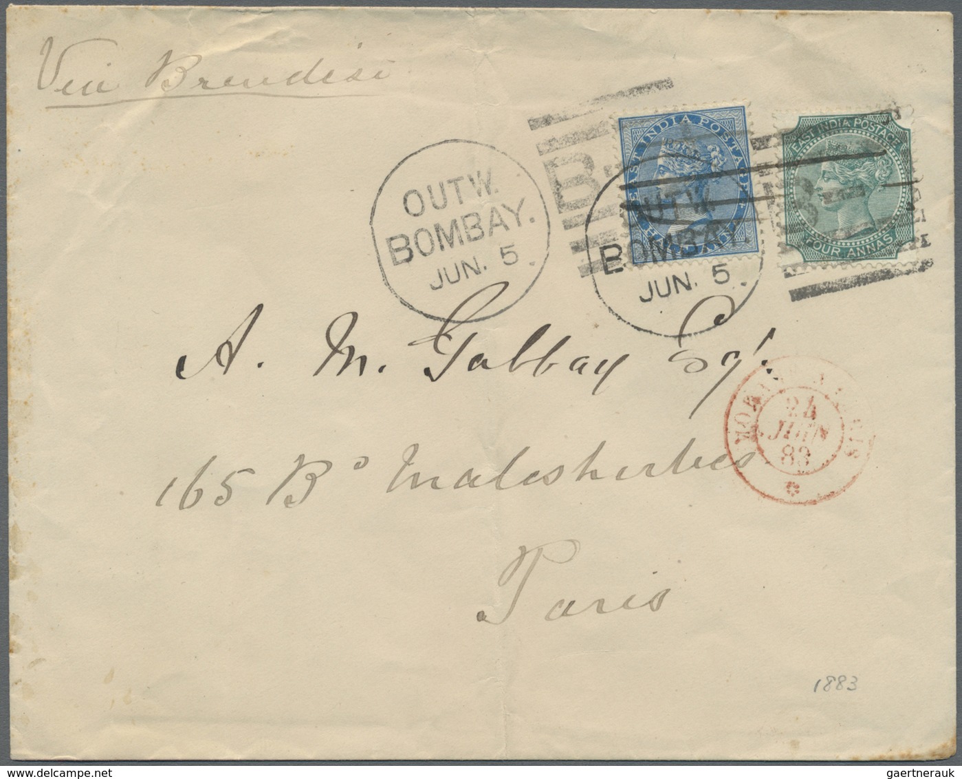 Br Indien: 1863-1885: Six Letters And Covers To FRANCE, With Various Frankings Up To 6a. From Various I - Autres & Non Classés