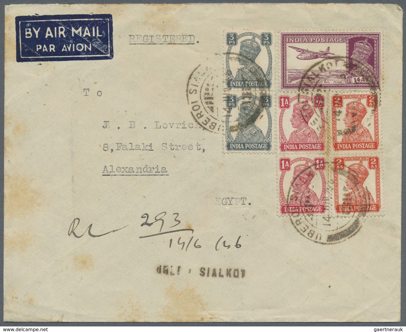 Br/GA Indien: 1895-1952 Destination EGYPT: Group Of 46 Covers And Postal Stationery Items From India To Eg - Autres & Non Classés