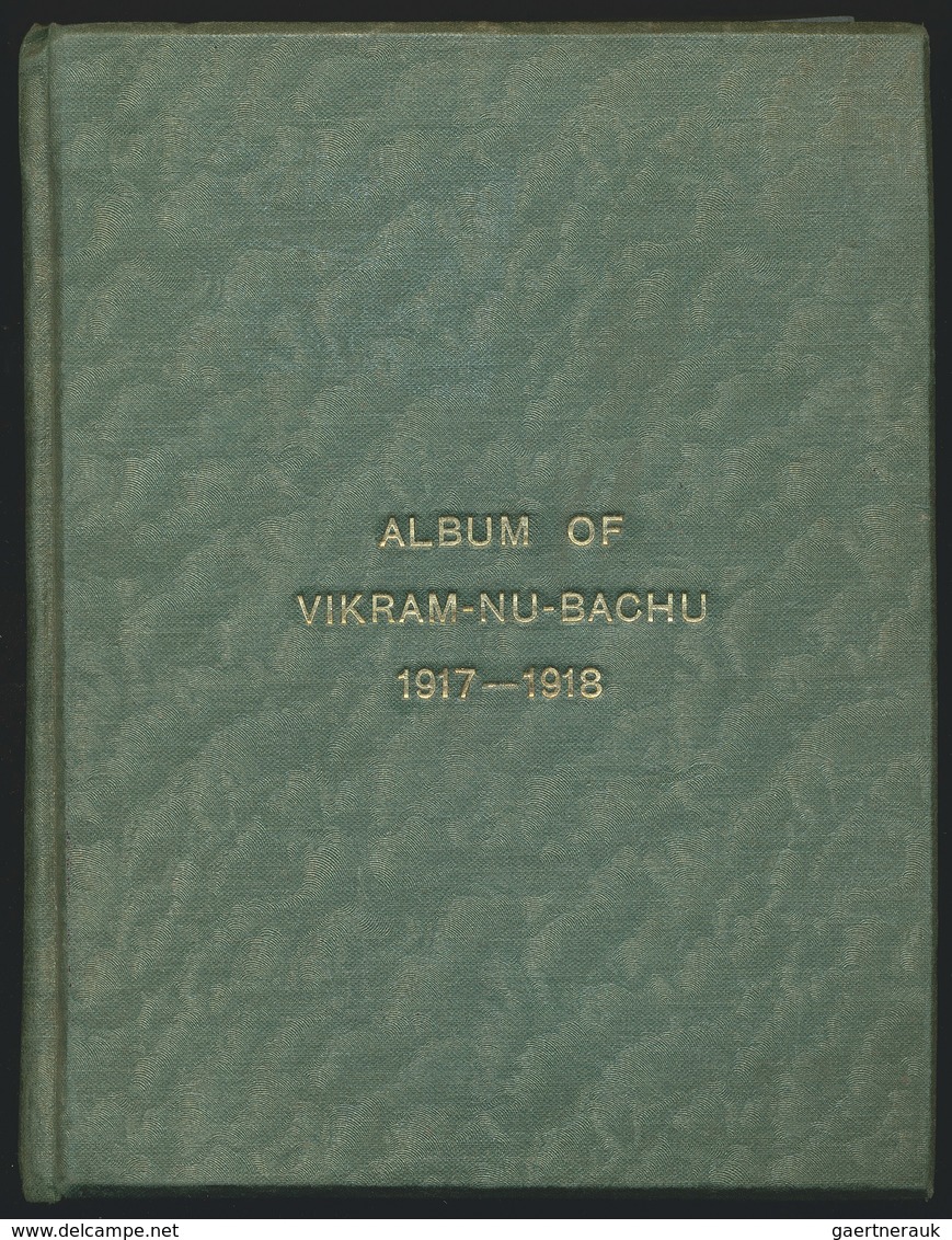 GA Indien: 1917-18, 'Album of Vikram-Nu-Bachu' containing all the 50 KGV. 1/4a PS cards with title card