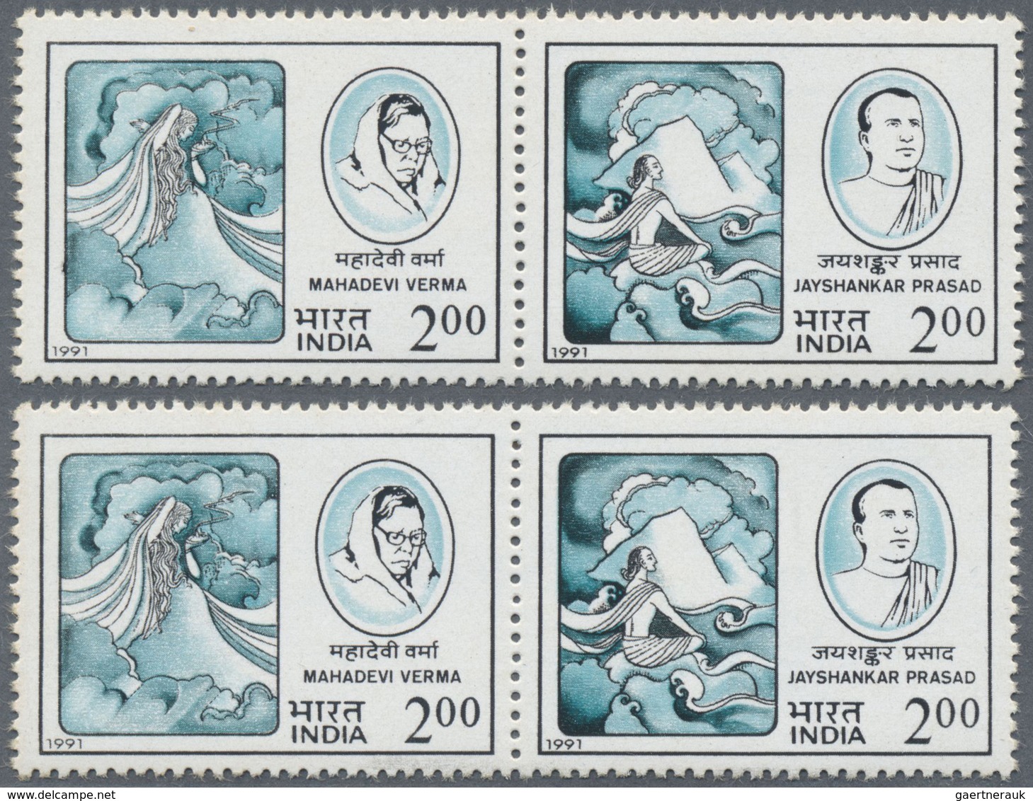 ** Indien: 1947-2000's ca.: Comprehensive stock of single stamps, complete sets, blocks of four, other
