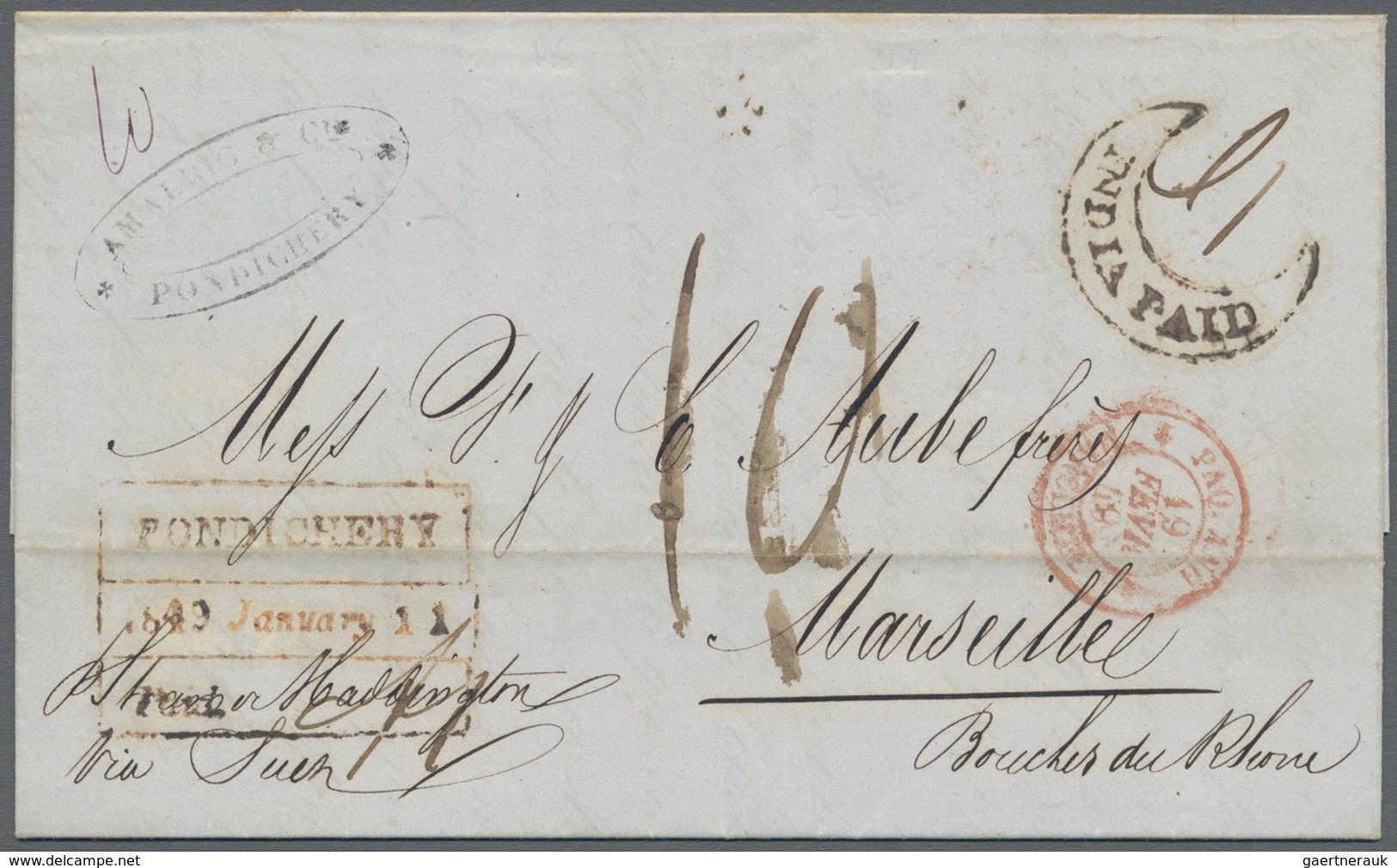 Br Indien - Used Abroad: FRENCH INDIA 1849-1871: Five Letters (one Part) From PONDICHERRY, With Three S - Autres & Non Classés