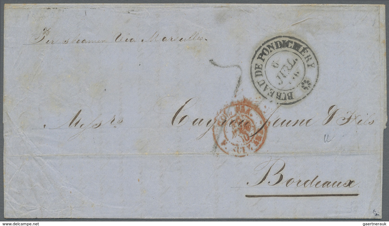 Br Indien - Used Abroad: FRENCH INDIA 1849-1871: Five Letters (one Part) From PONDICHERRY, With Three S - Autres & Non Classés