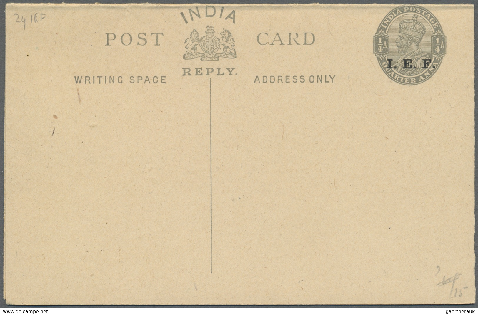 GA Indien - Feldpost: 1915 Eight "I.E.F." Overprinted Postal Stationery Cards/envelopes, Even Two Unuse - Franchise Militaire