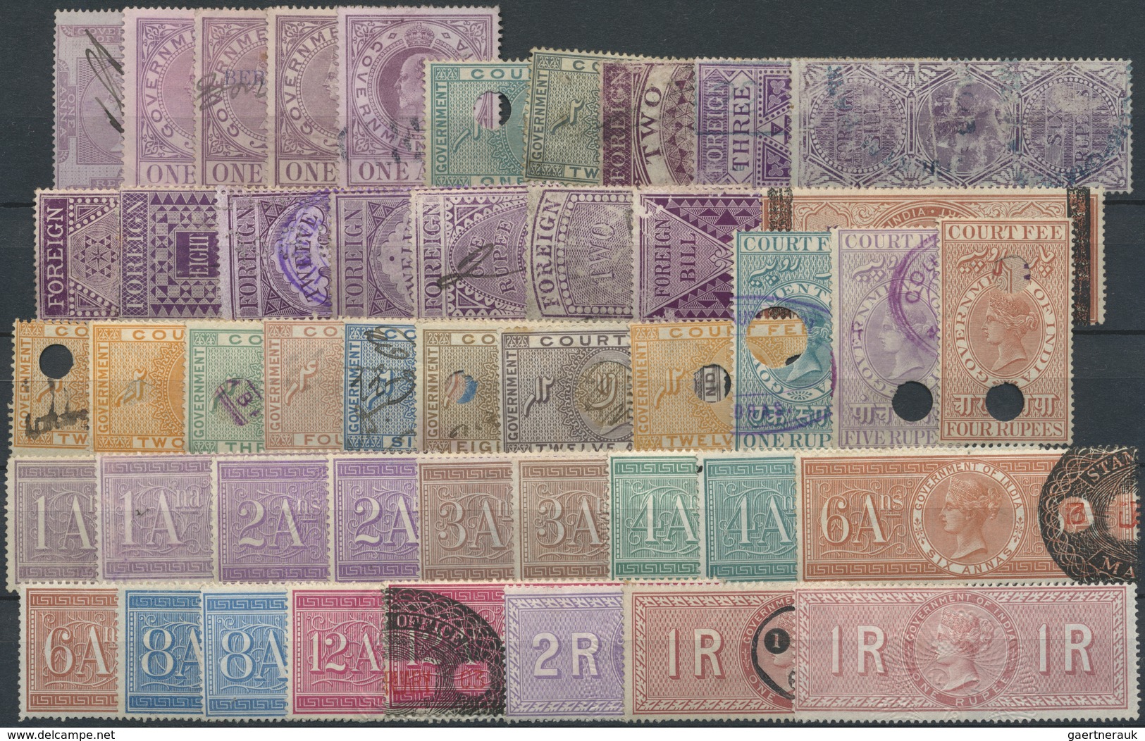 O/*/(*) Indien - Besonderheiten: 1880/1910 (ca.), Sammlungsartiger Bestand Von Alten Stempelmarken/Revenue, - Autres & Non Classés