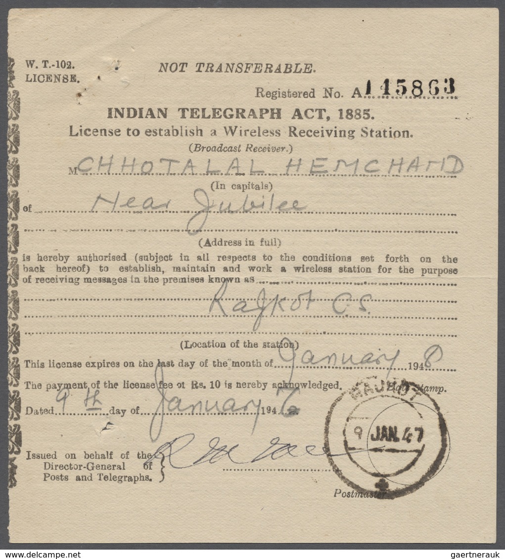 Br Indien - Konventionalstaaten: RAJKOT 1946/47, Three Complete 'Casting' Licenses Of 'Indian Telegraph - Autres & Non Classés