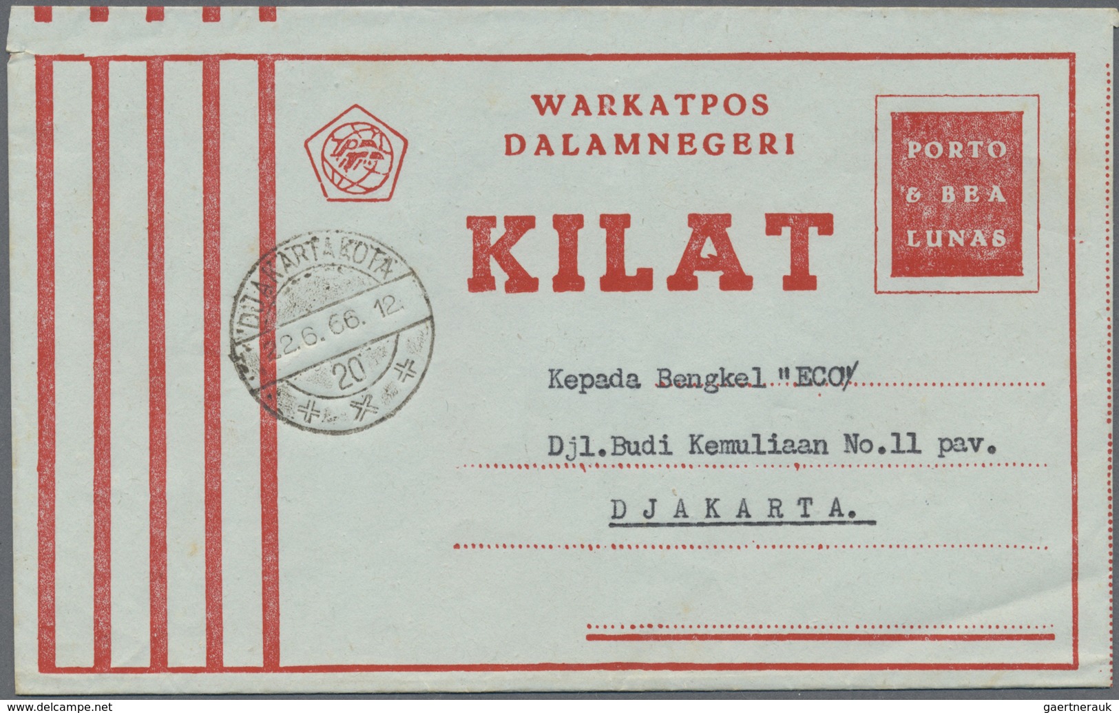 GA Indonesien: 1949/97 (ca.), stationery envelopes (warkat pos / postblad) specialized stock: 10 S. (mi